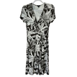 Talbots Mock Wrap Tropical Short Sleeve Dress Sz S Brown White